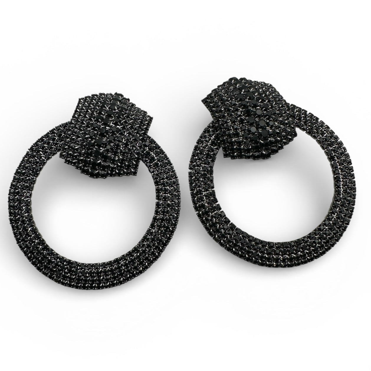 Black Rhinestone Statement Earrings – Luxury Oversized Crystal Hoop Glam Jewellery UK