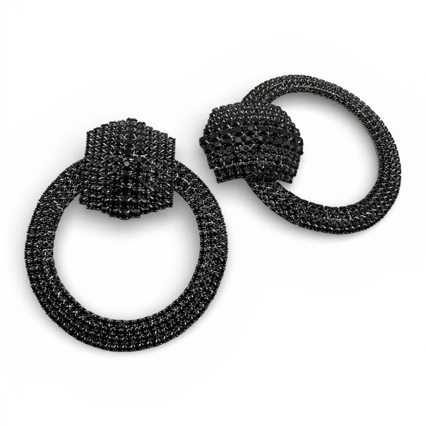 Black Rhinestone Statement Earrings – Luxury Oversized Crystal Hoop Glam Jewellery UK