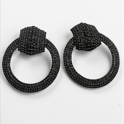 Black Rhinestone Statement Earrings – Luxury Oversized Crystal Hoop Glam Jewellery UK