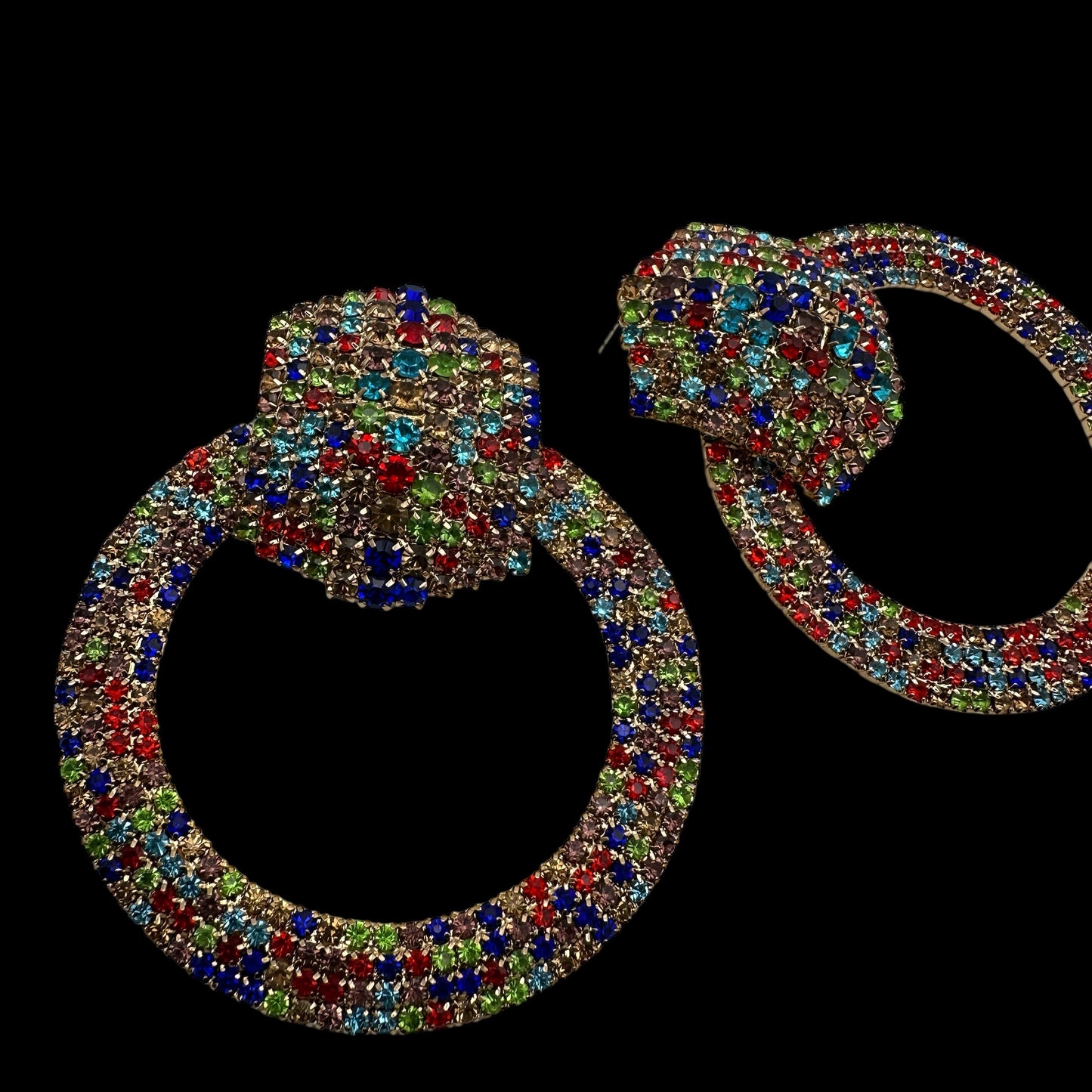 Multi-Colour Rhinestone Statement Earrings – Luxury Oversized Crystal Hoop Glam Jewellery UK