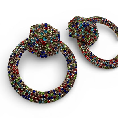 Multi-Colour Rhinestone Statement Earrings – Luxury Oversized Crystal Hoop Glam Jewellery UK