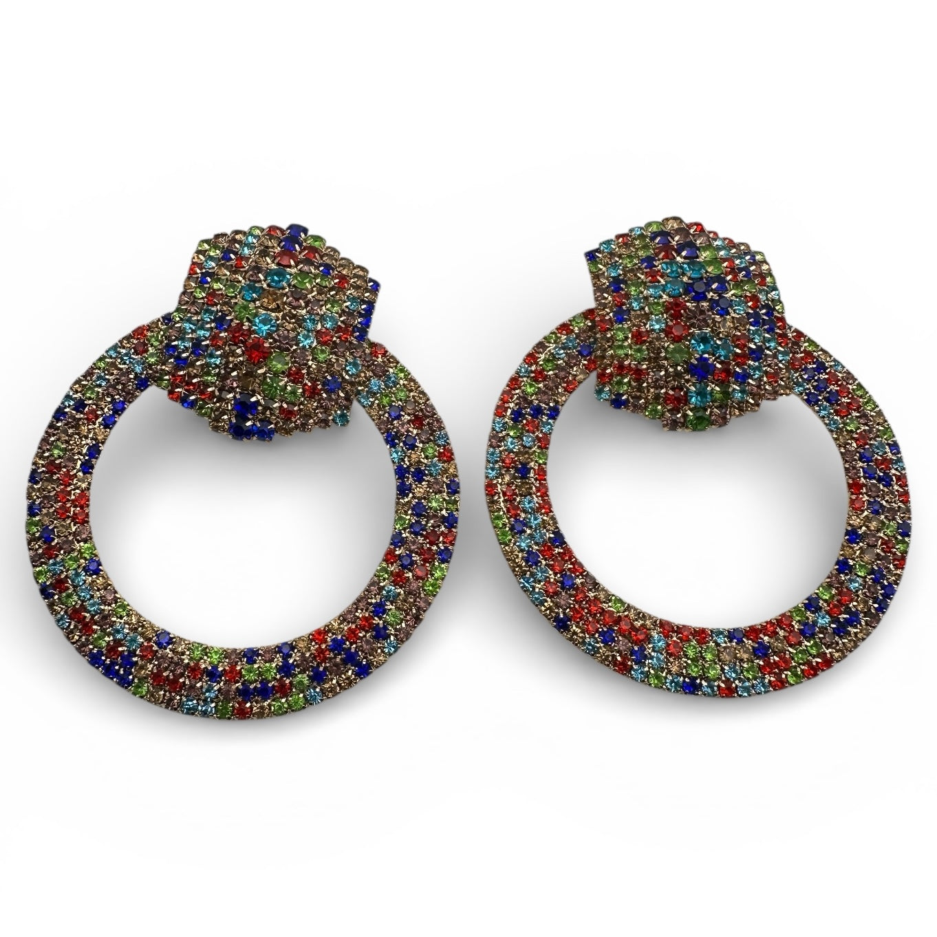 Multi-Colour Rhinestone Statement Earrings – Luxury Oversized Crystal Hoop Glam Jewellery UK
