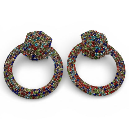 Multi-Colour Rhinestone Statement Earrings – Luxury Oversized Crystal Hoop Glam Jewellery UK