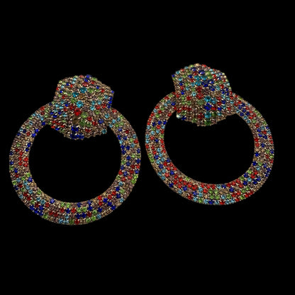 Multi-Colour Rhinestone Statement Earrings – Luxury Oversized Crystal Hoop Glam Jewellery UK