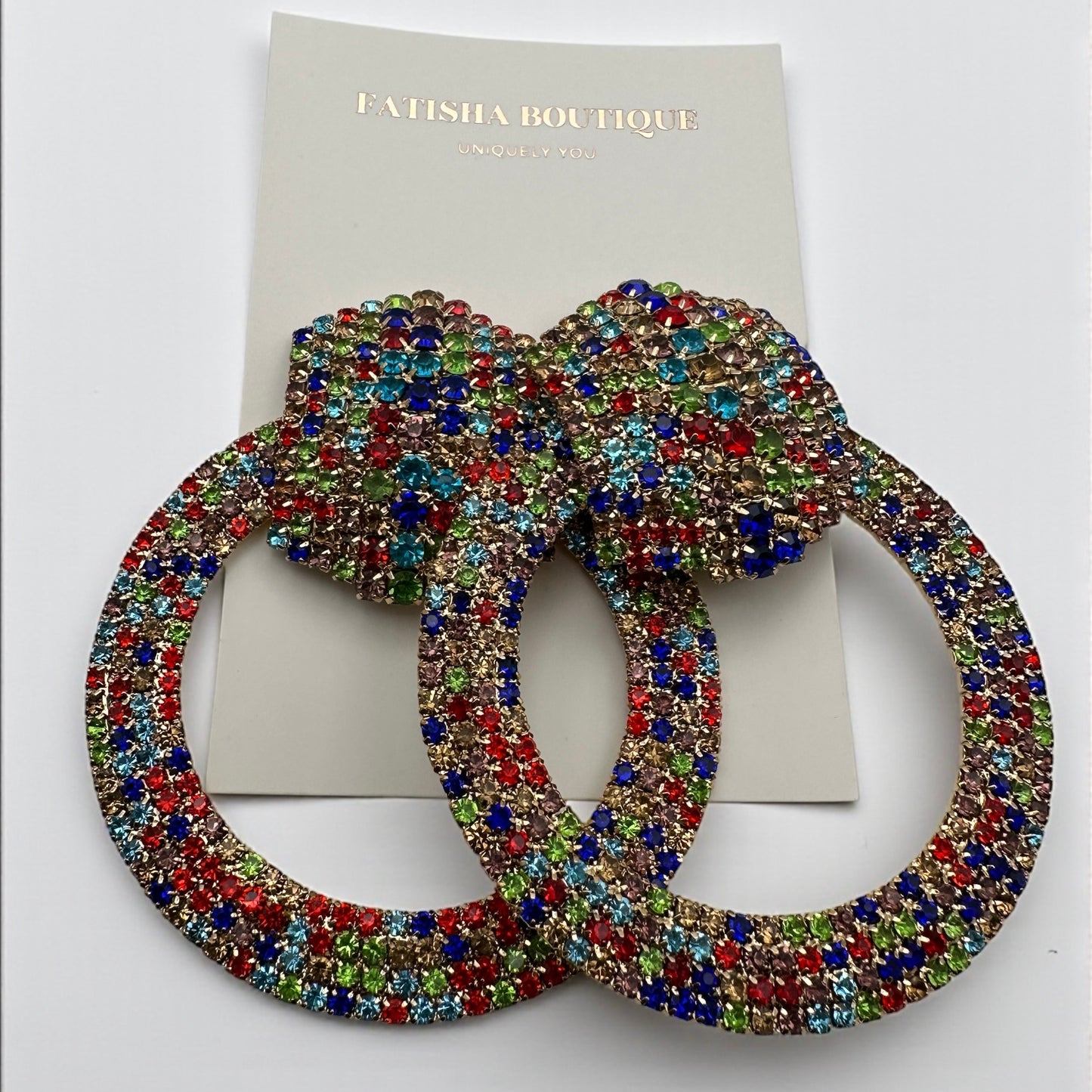 Multi-Colour Rhinestone Statement Earrings – Luxury Oversized Crystal Hoop Glam Jewellery UK