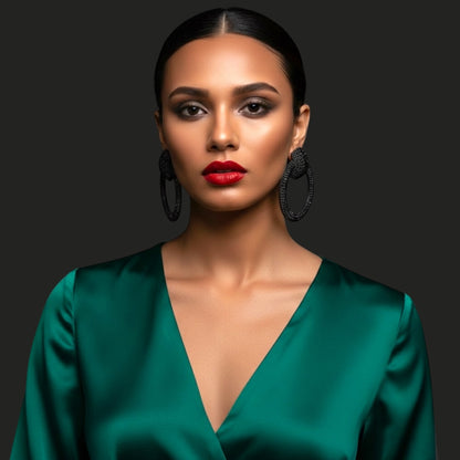 Black Rhinestone Statement Earrings – Luxury Oversized Crystal Hoop Glam Jewellery UK