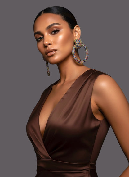 Multi-Colour Rhinestone Statement Earrings – Luxury Oversized Crystal Hoop Glam Jewellery UK