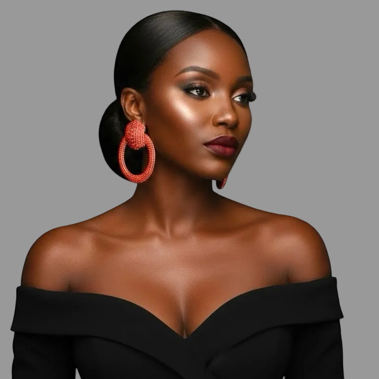 Luxury Rhinestone Statement Earrings – Red Oversized Crystal Hoop Glam Jewellery UK