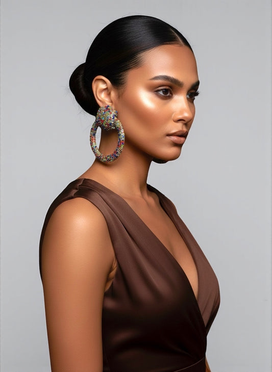 Multi-Colour Rhinestone Statement Earrings – Luxury Oversized Crystal Hoop Glam Jewellery UK