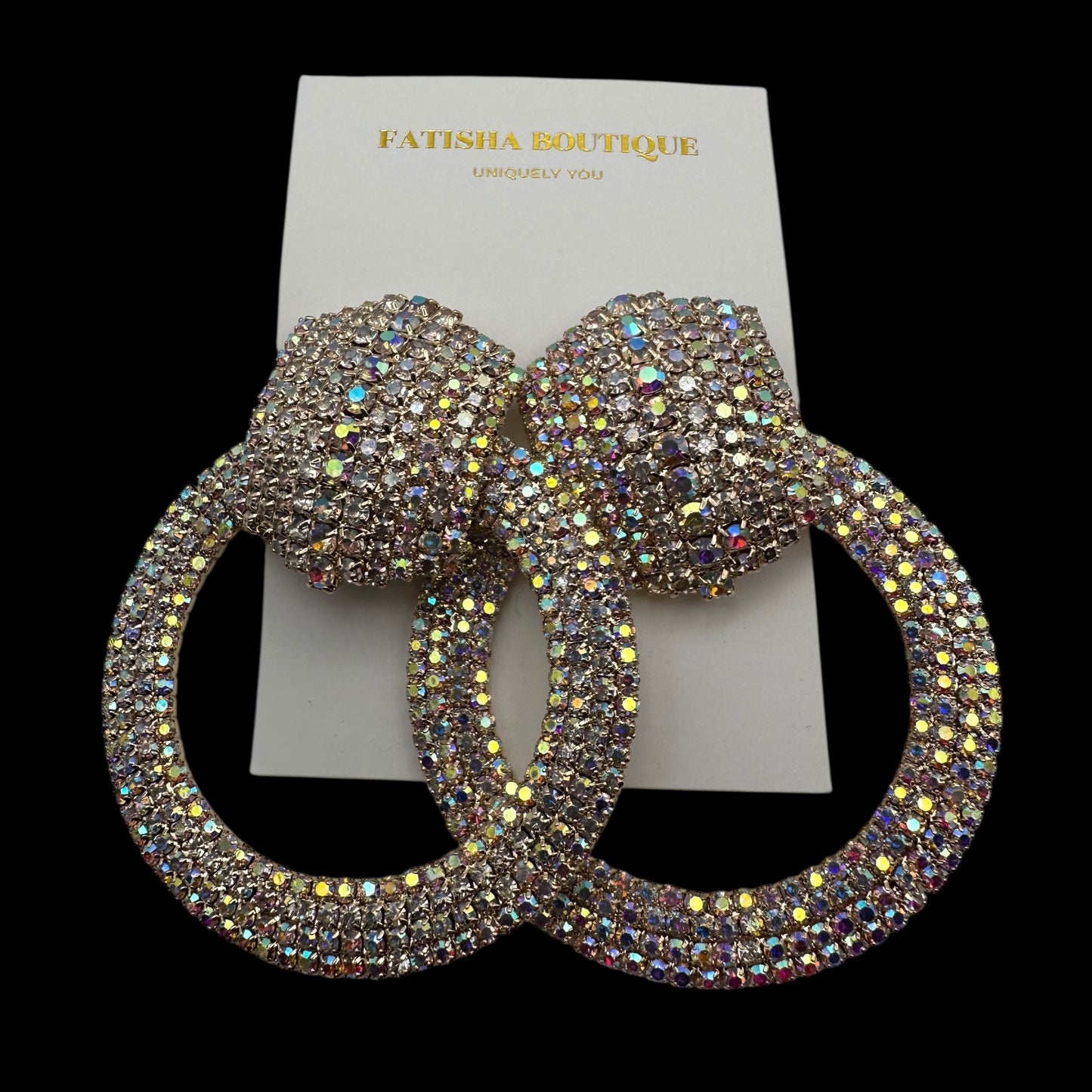 Champagne Gold AB Crystal Statement Earrings – Luxury Oversized Rhinestone Hoop Jewellery UK