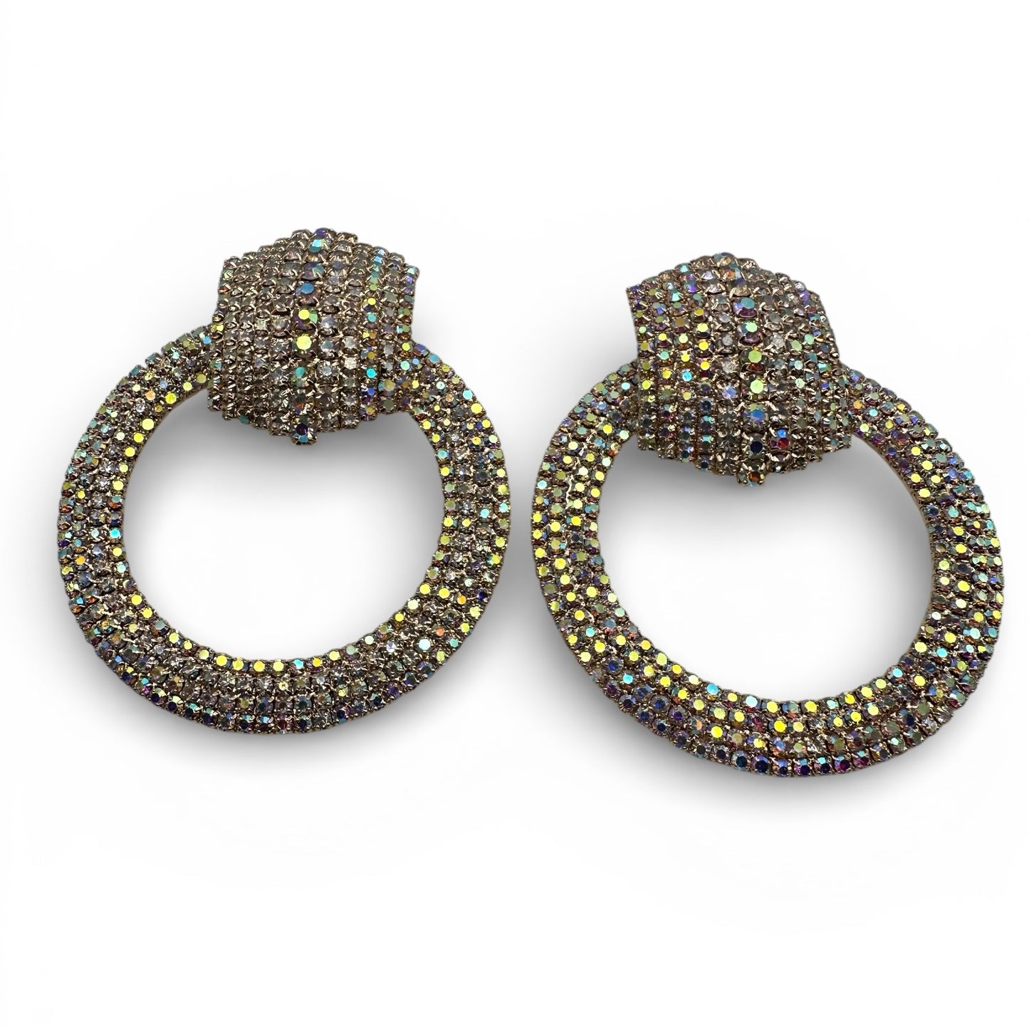 Champagne Gold AB Crystal Statement Earrings – Luxury Oversized Rhinestone Hoop Jewellery UK