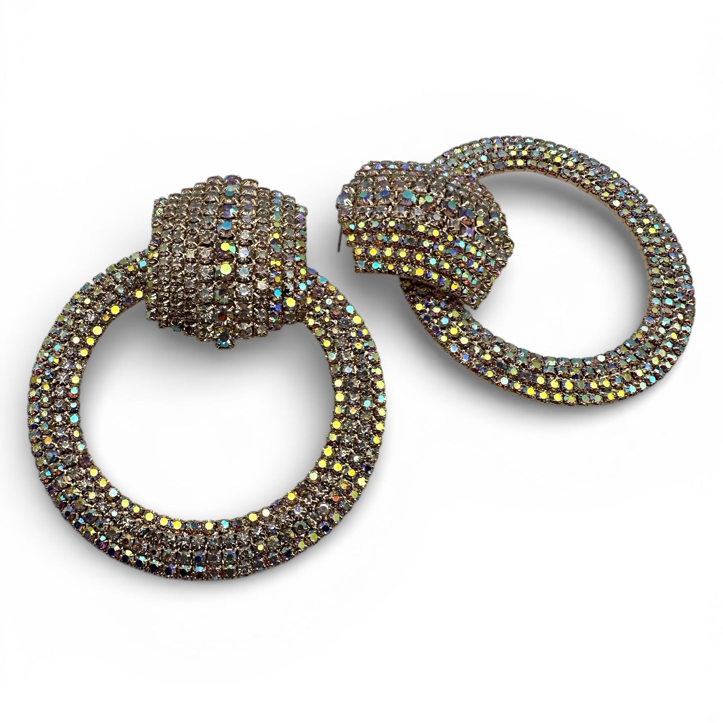 Champagne Gold AB Crystal Statement Earrings – Luxury Oversized Rhinestone Hoop Jewellery UK