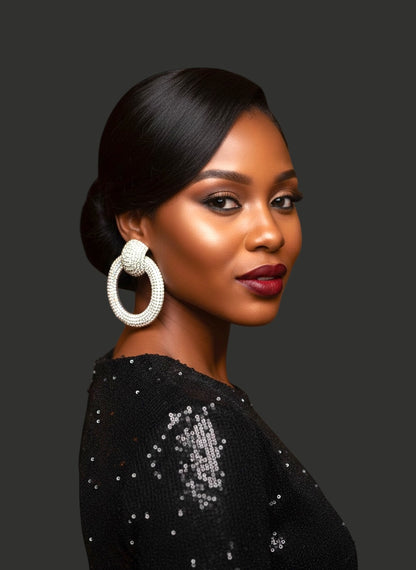 Champagne Gold AB Crystal Statement Earrings – Luxury Oversized Rhinestone Hoop Jewellery UK