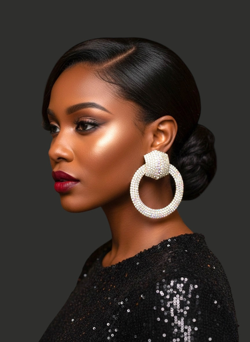 Champagne Gold AB Crystal Statement Earrings – Luxury Oversized Rhinestone Hoop Jewellery UK