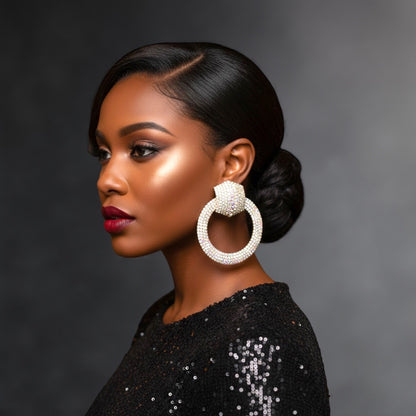 Champagne Gold AB Crystal Statement Earrings – Luxury Oversized Rhinestone Hoop Jewellery UK