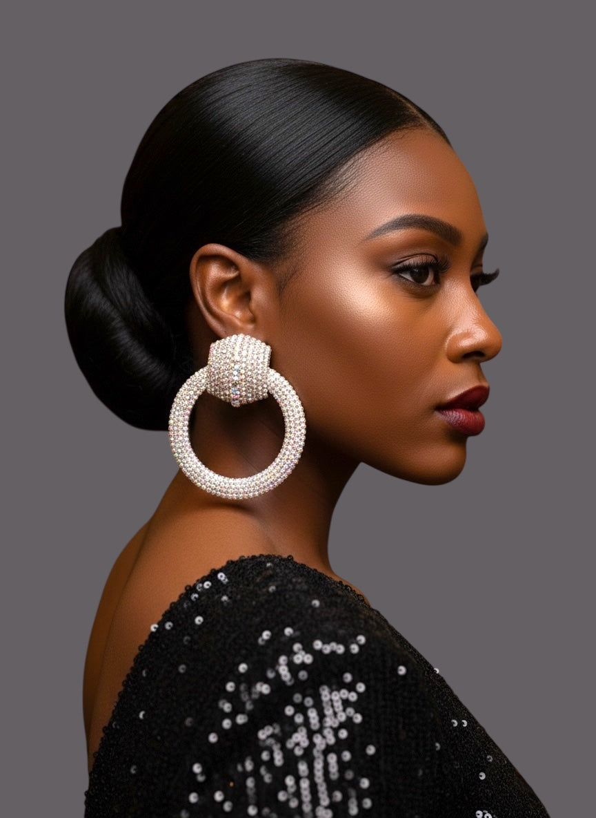 Champagne Gold AB Crystal Statement Earrings – Luxury Oversized Rhinestone Hoop Jewellery UK