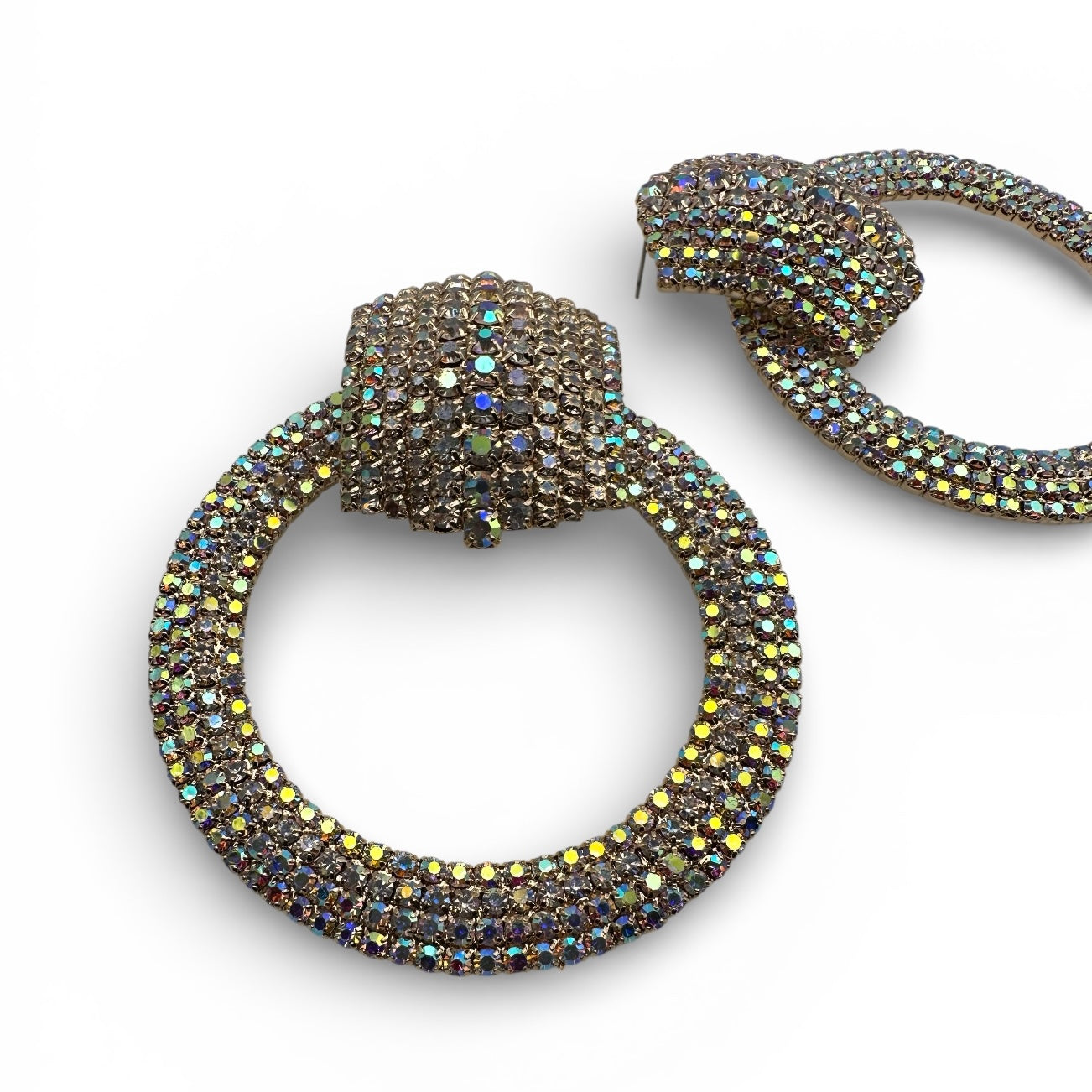 Champagne Gold AB Crystal Statement Earrings – Luxury Oversized Rhinestone Hoop Jewellery UK