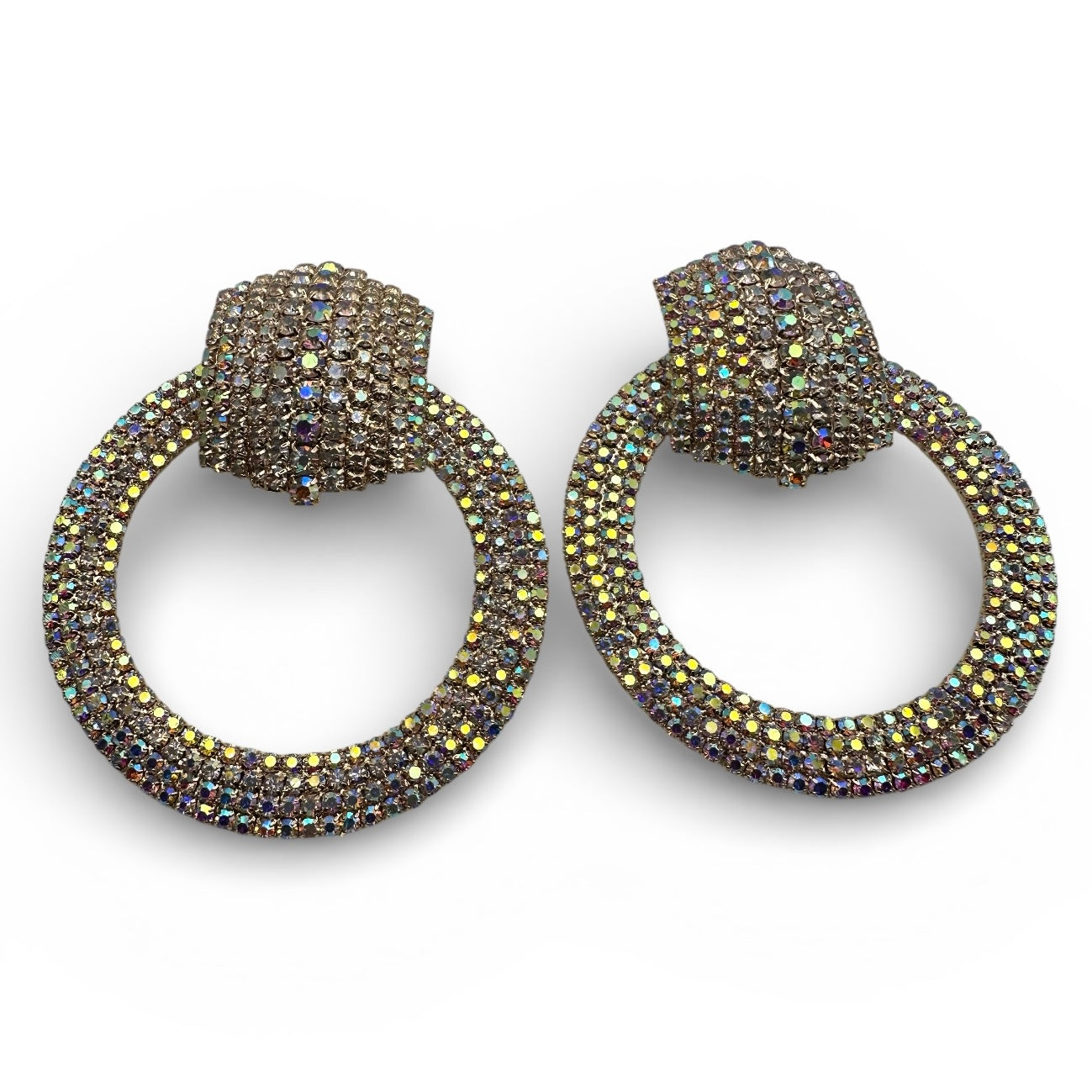 Champagne Gold AB Crystal Statement Earrings – Luxury Oversized Rhinestone Hoop Jewellery UK