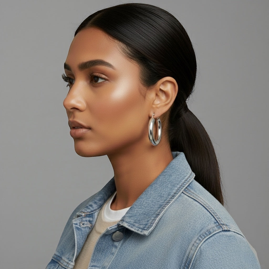 5CM Chunky Hoop Earrings Gold Silver – Minimal Statement Alloy Hoops UK Fashion Jewellery - Fatisha Boutique #