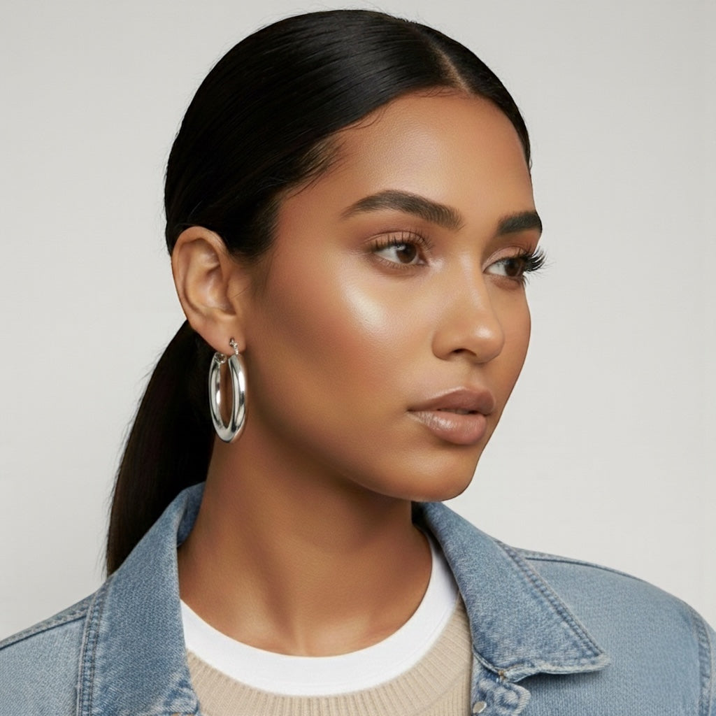5CM Chunky Hoop Earrings Gold Silver – Minimal Statement Alloy Hoops UK Fashion Jewellery - Fatisha Boutique #