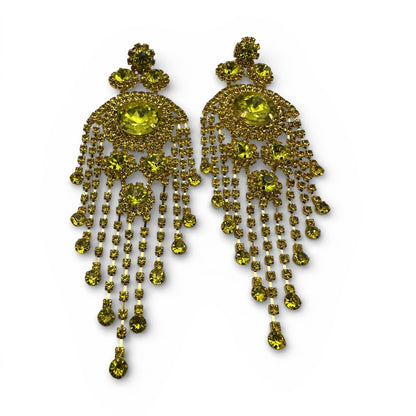 Bold Yellow Rhinestone Chandelier Earrings – Prom & Party Statement Jewellery UK - Fatisha Boutique #