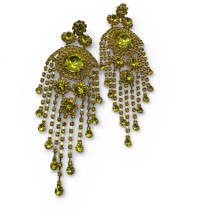 Bold Yellow Rhinestone Chandelier Earrings – Prom & Party Statement Jewellery UK - Fatisha Boutique #