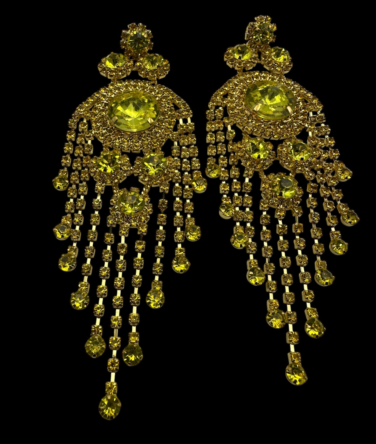 Bold Yellow Rhinestone Chandelier Earrings – Prom & Party Statement Jewellery UK - Fatisha Boutique #