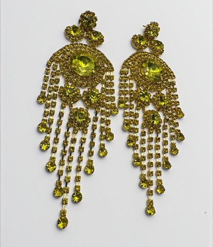 Bold Yellow Rhinestone Chandelier Earrings – Prom & Party Statement Jewellery UK - Fatisha Boutique #
