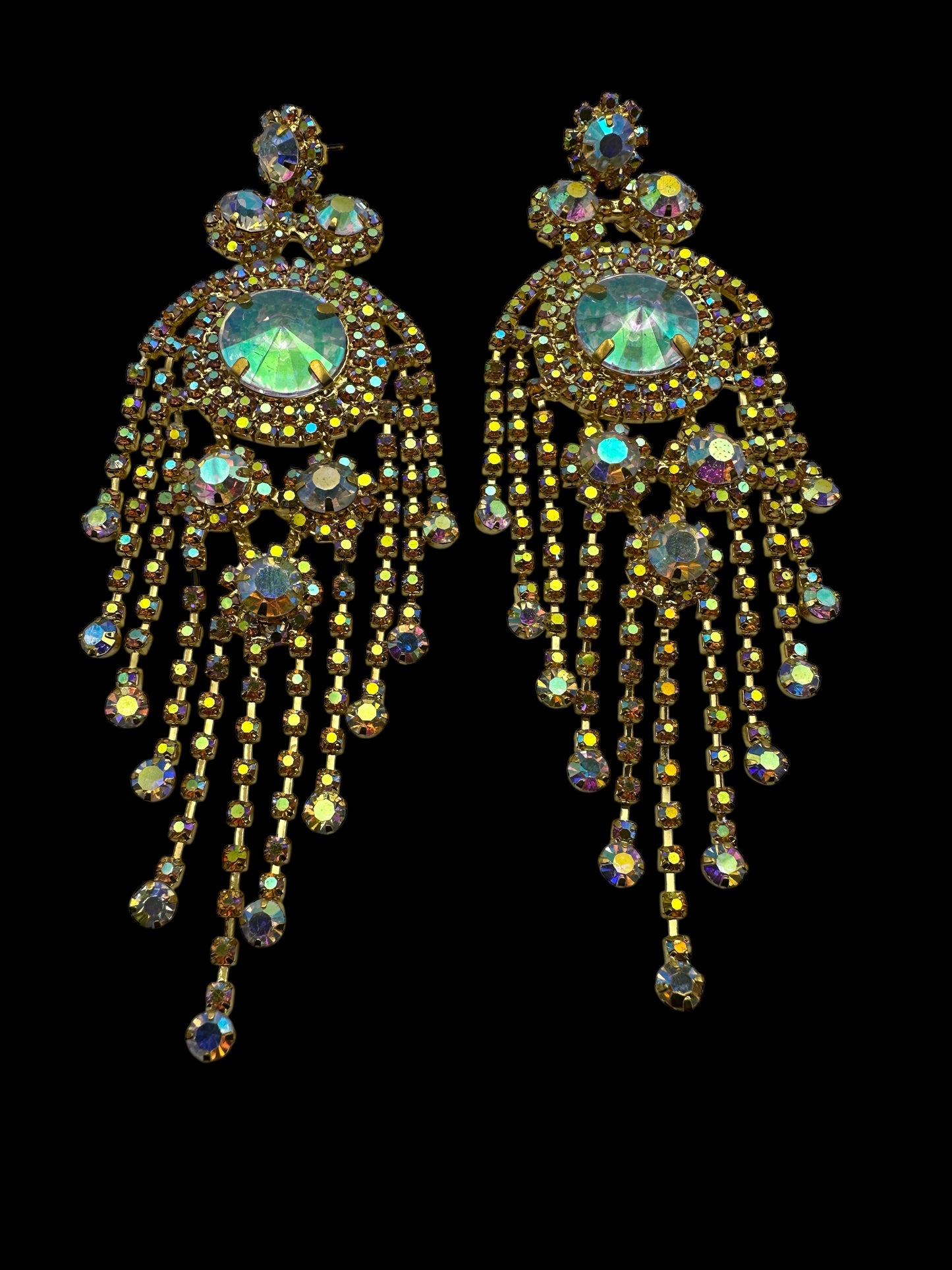 Aurora Crystal Rhinestone Tassel Statement Earrings – 14cm Wedding Guest, Prom & Red Carpet Glam Jewellery UK - Fatisha Boutique # Fatisha Boutique
