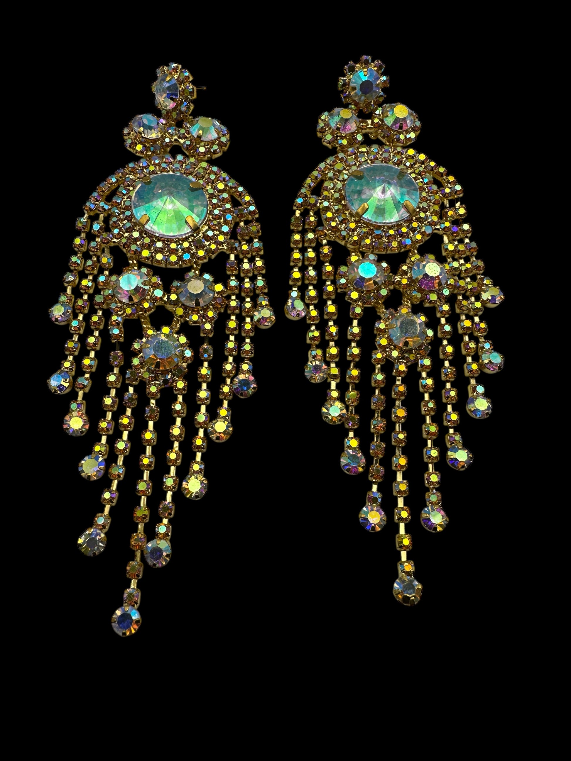 Aurora Crystal Rhinestone Tassel Statement Earrings – 14cm Wedding Guest, Prom & Red Carpet Glam Jewellery UK - Fatisha Boutique #