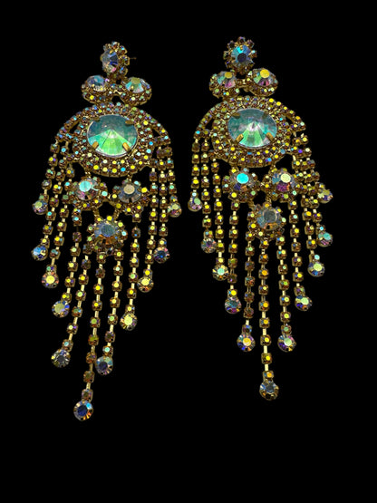 Aurora Crystal Rhinestone Tassel Statement Earrings – 14cm Wedding Guest, Prom & Red Carpet Glam Jewellery UK - Fatisha Boutique #