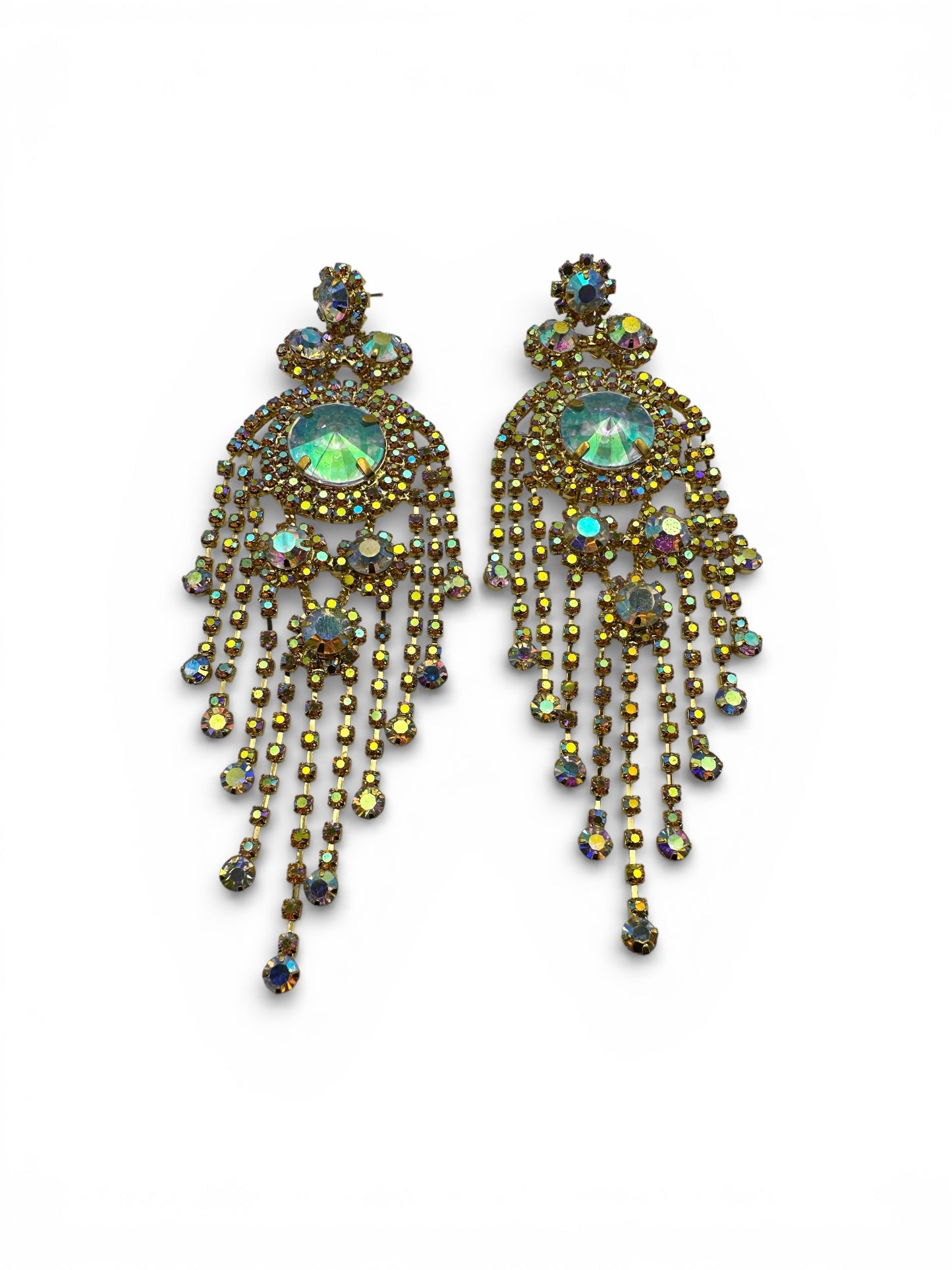 Aurora Crystal Rhinestone Tassel Statement Earrings – 14cm Wedding Guest, Prom & Red Carpet Glam Jewellery UK - Fatisha Boutique # Fatisha Boutique
