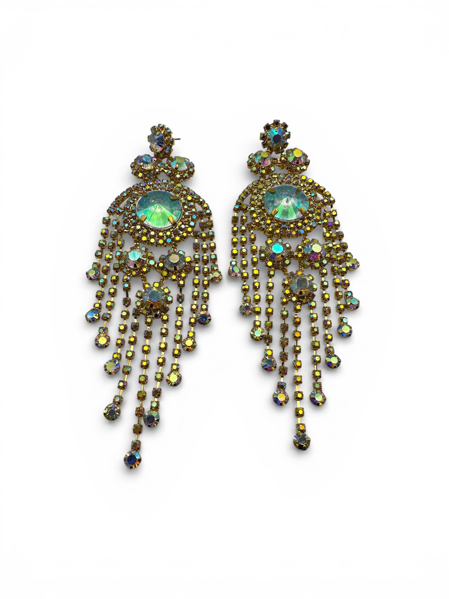 Aurora Crystal Rhinestone Tassel Statement Earrings – 14cm Wedding Guest, Prom & Red Carpet Glam Jewellery UK - Fatisha Boutique #