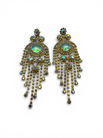Aurora Crystal Rhinestone Tassel Statement Earrings – 14cm Wedding Guest, Prom & Red Carpet Glam Jewellery UK - Fatisha Boutique #
