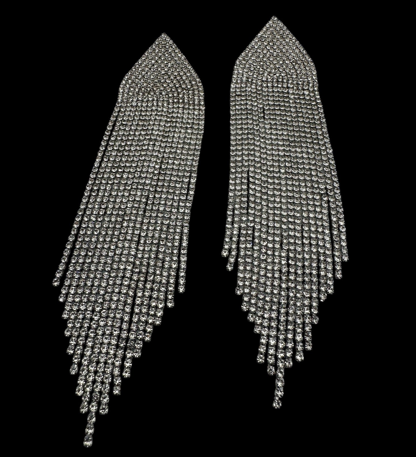 Long Silver Rhinestone Tassel Statement Earrings – Prom, Graduation & Red Carpet Glam Jewellery UK - Fatisha Boutique #