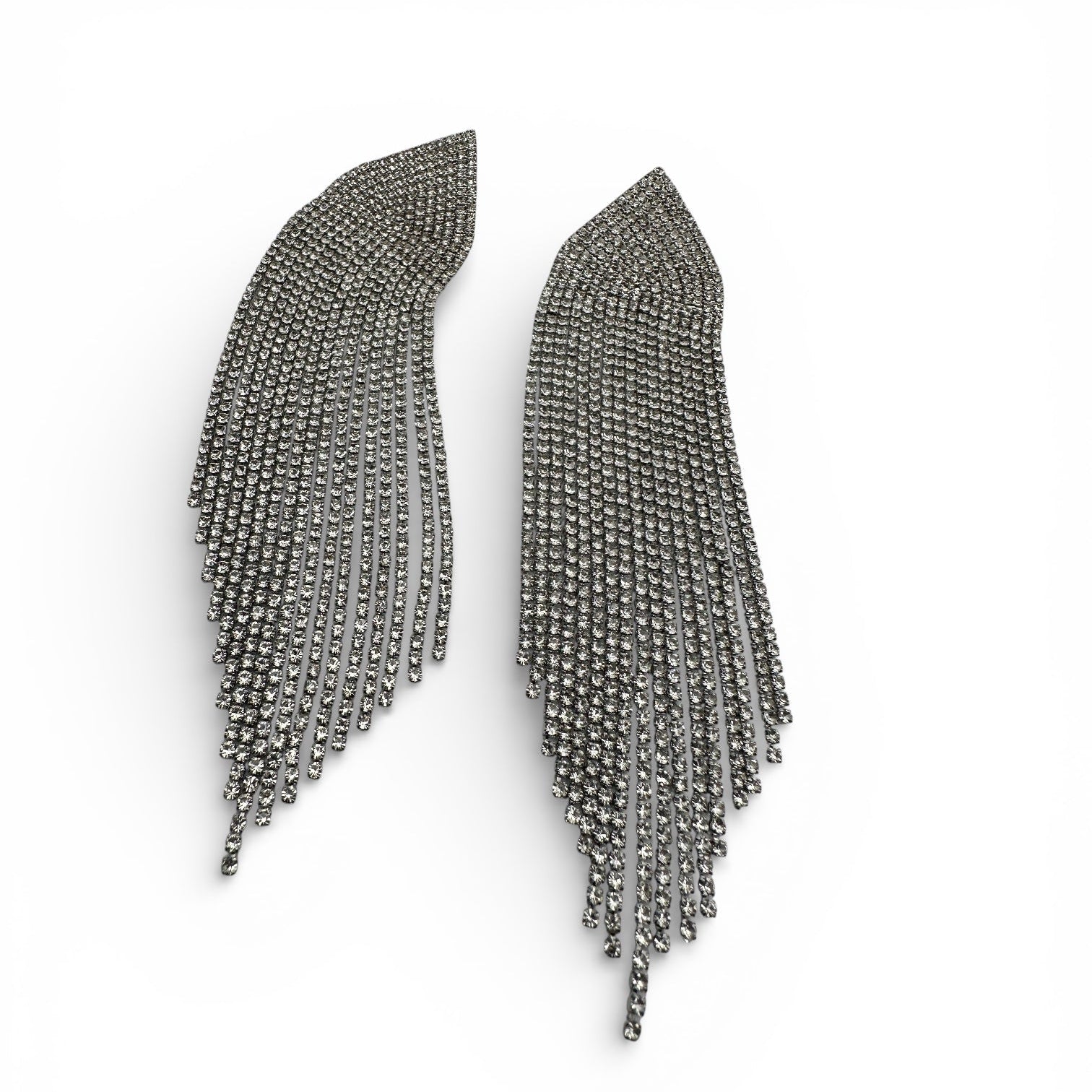 Long Silver Rhinestone Tassel Statement Earrings – Prom, Graduation & Red Carpet Glam Jewellery UK - Fatisha Boutique #