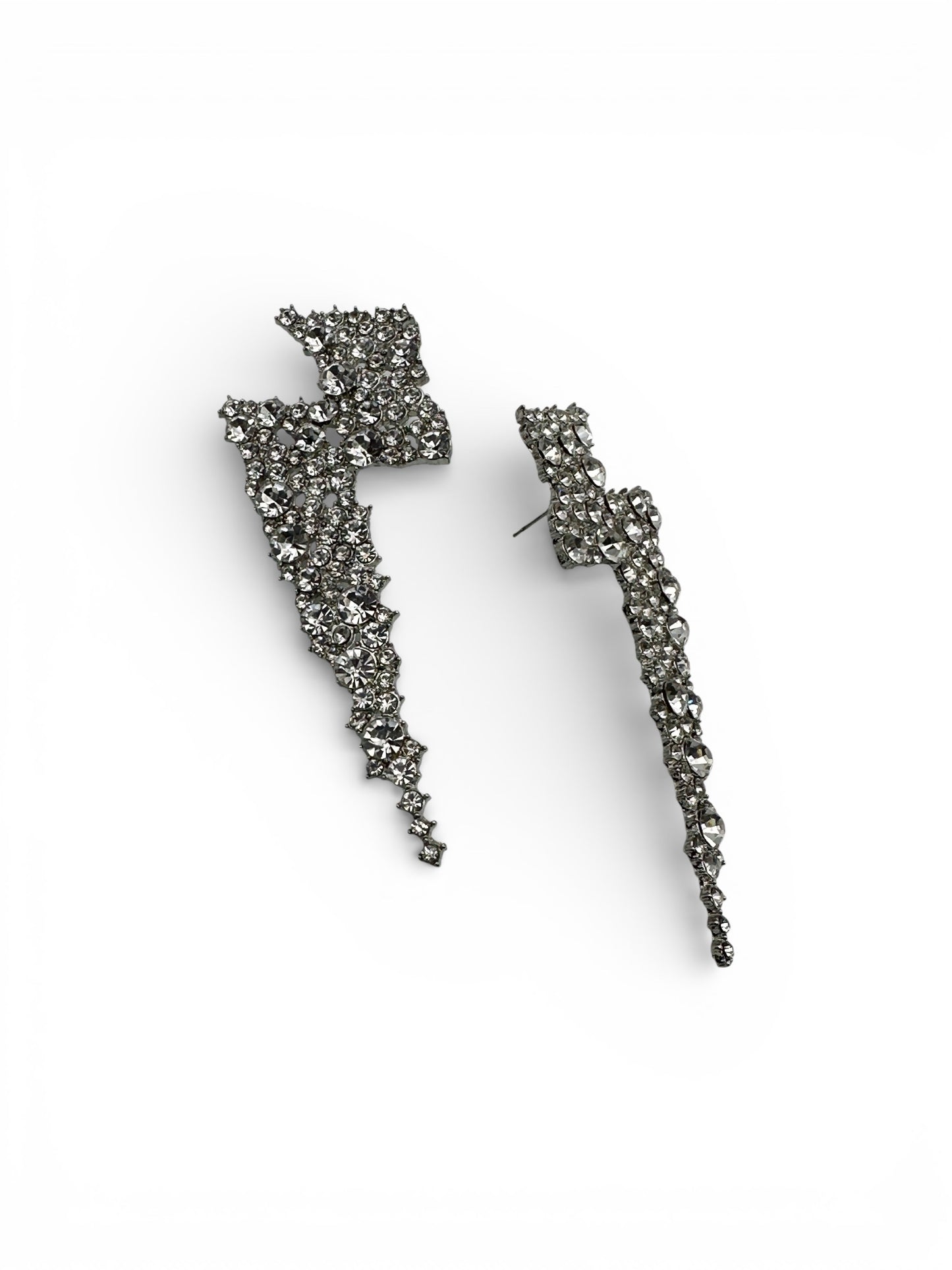 Rhinestone Lightning Bolt Statement Earrings – 9cm Party, Festival & Wedding Guest Glam Jewellery UK - Fatisha Boutique #