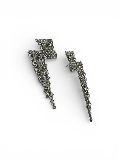 Rhinestone Lightning Bolt Statement Earrings – 9cm Party, Festival & Wedding Guest Glam Jewellery UK - Fatisha Boutique #