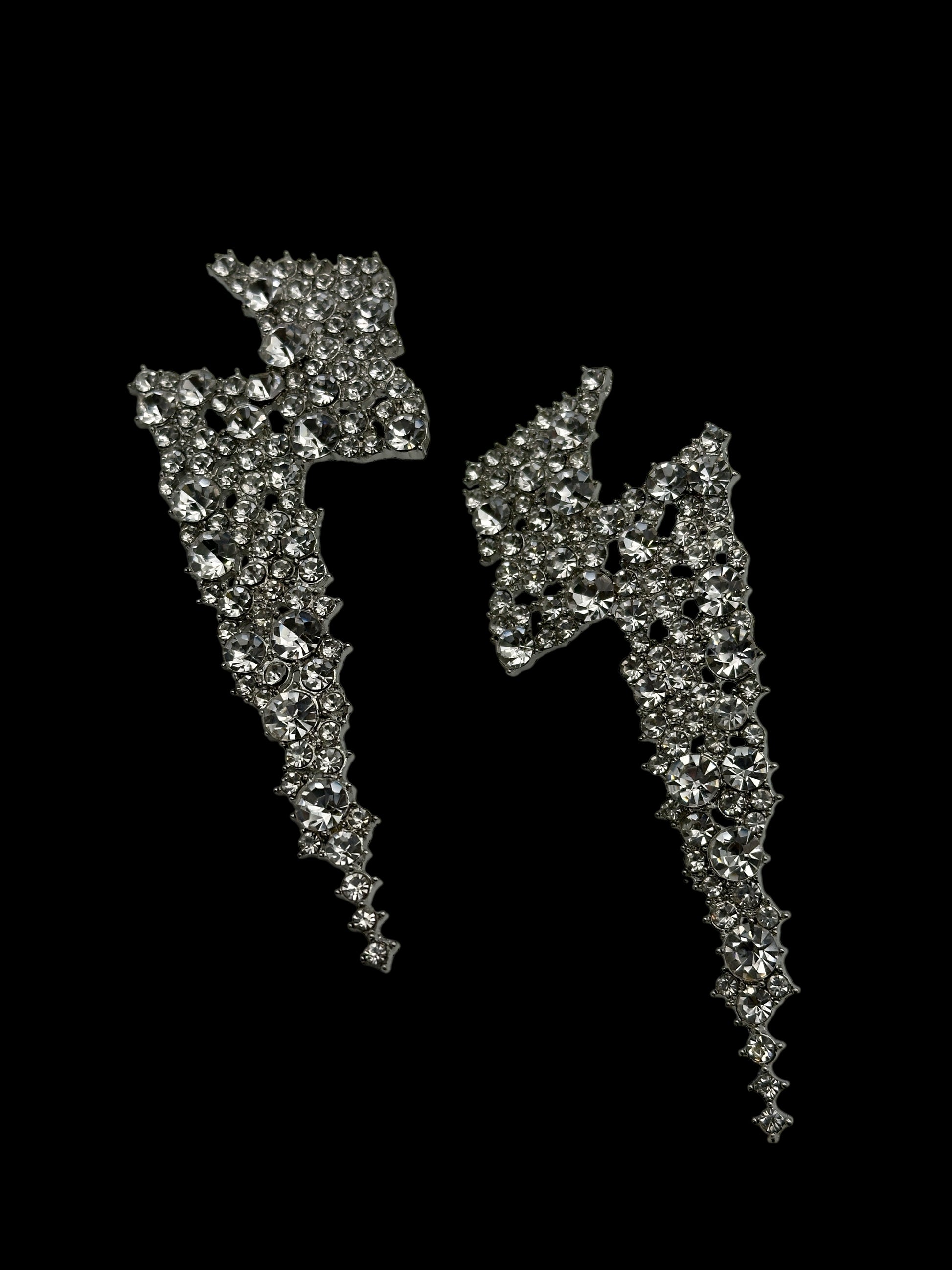 Rhinestone Lightning Bolt Statement Earrings – 9cm Party, Festival & Wedding Guest Glam Jewellery UK - Fatisha Boutique #