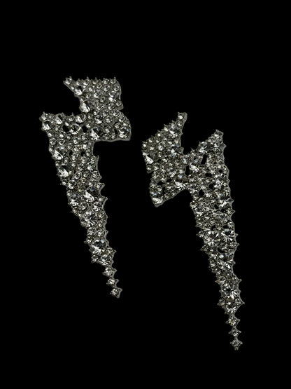 Rhinestone Lightning Bolt Statement Earrings – 9cm Party, Festival & Wedding Guest Glam Jewellery UK - Fatisha Boutique #