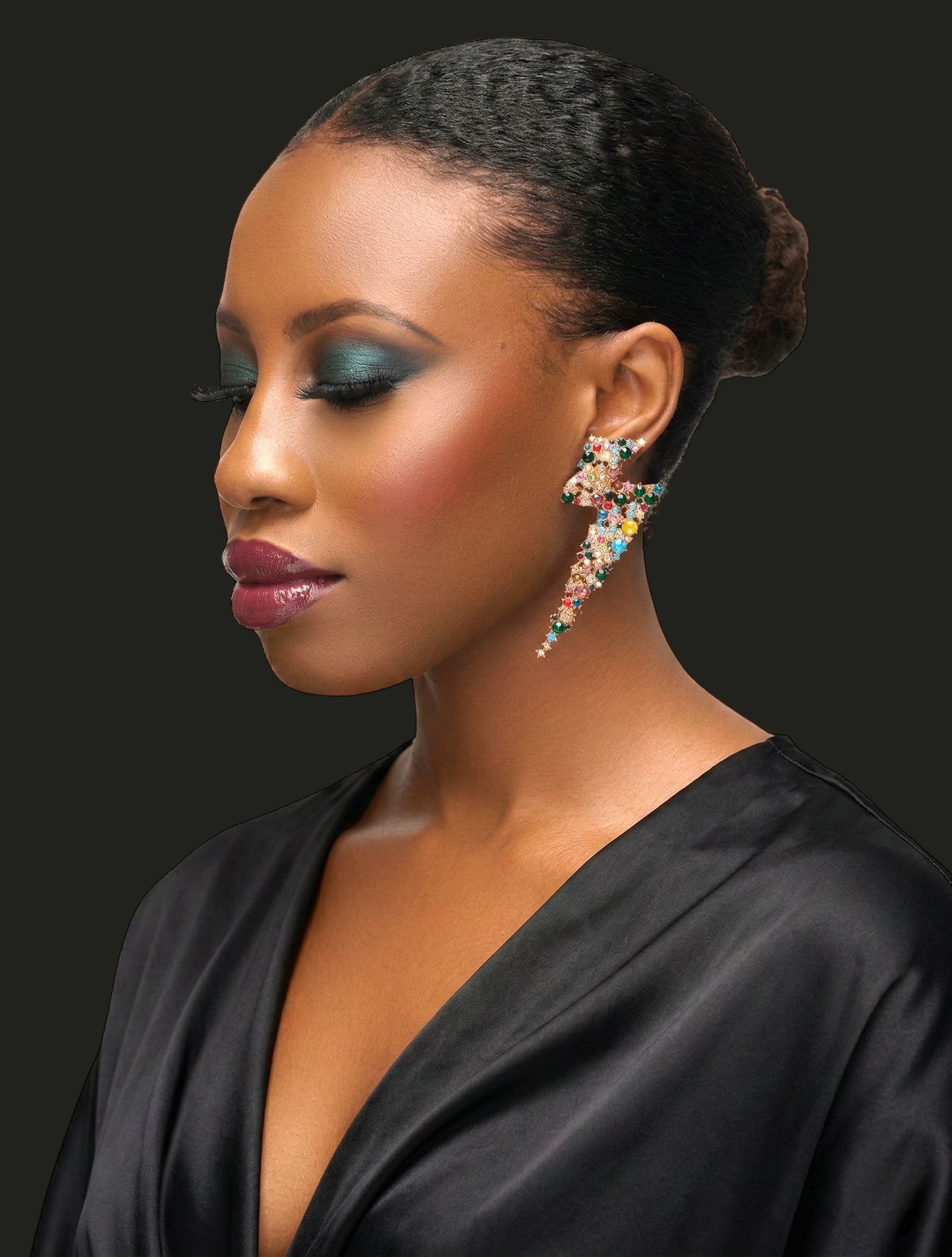 Rhinestone Lightning Bolt Statement Earrings – 9cm Party, Festival & Wedding Guest Glam Jewellery UK - Fatisha Boutique #