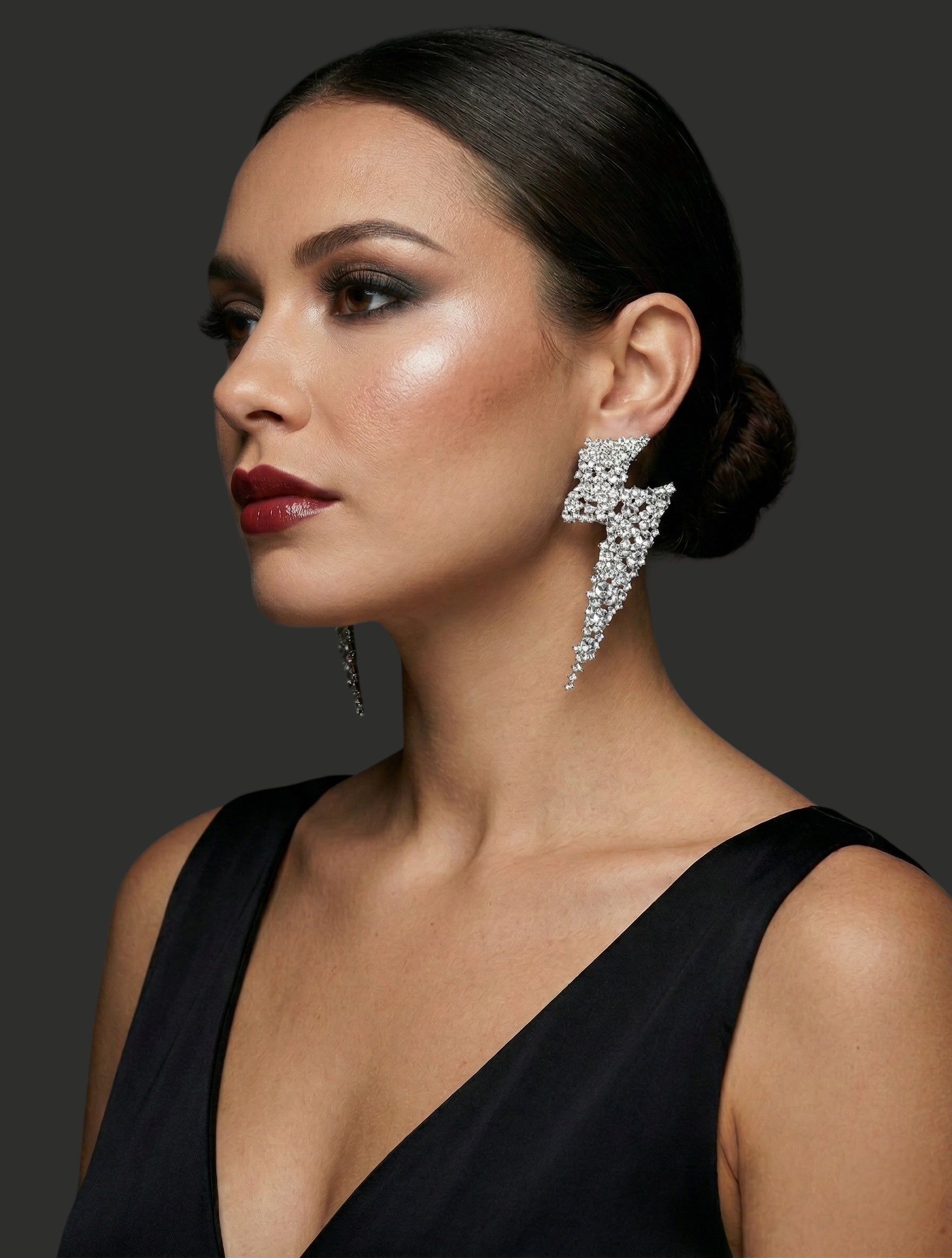 Rhinestone Lightning Bolt Statement Earrings – 9cm Party, Festival & Wedding Guest Glam Jewellery UK - Fatisha Boutique #