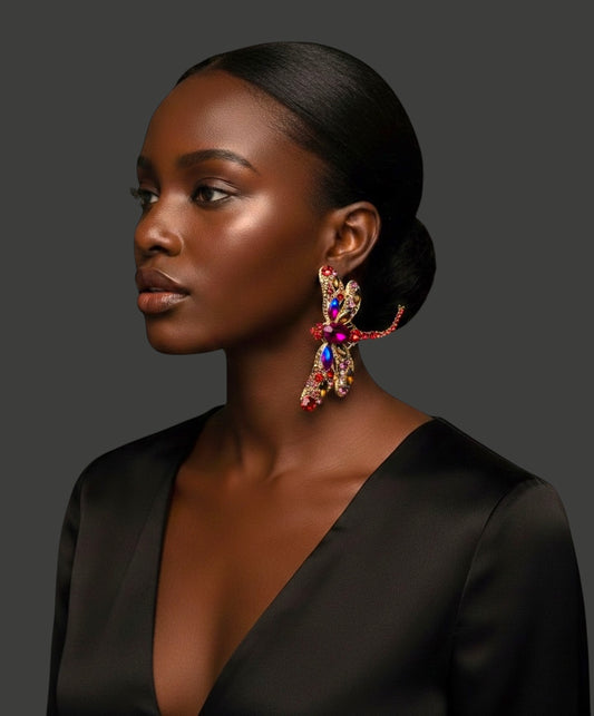 Rhinestone Dragonfly Statement Earrings – Prom, Wedding Guest & Red Carpet Glam Jewellery UK