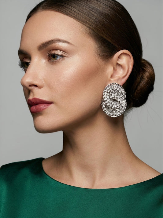Luxury Rhinestone Swirl Statement Stud Earrings – Prom, Wedding Guest & Red Carpet Glam Jewellery UK - Fatisha Boutique #