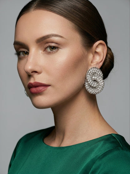Luxury Rhinestone Swirl Statement Stud Earrings – Prom, Wedding Guest & Red Carpet Glam Jewellery UK - Fatisha Boutique #