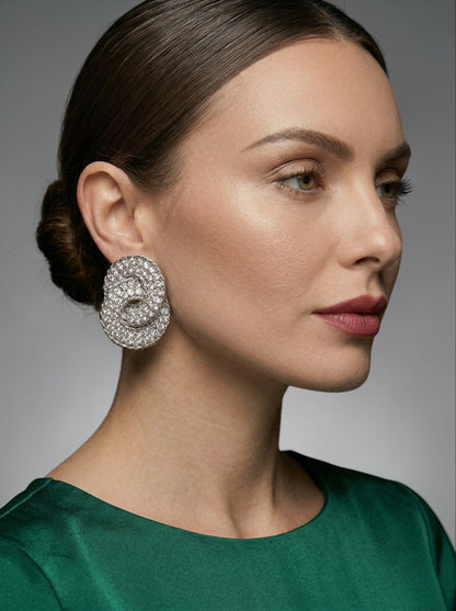 Luxury Rhinestone Swirl Statement Stud Earrings – Prom, Wedding Guest & Red Carpet Glam Jewellery UK - Fatisha Boutique #