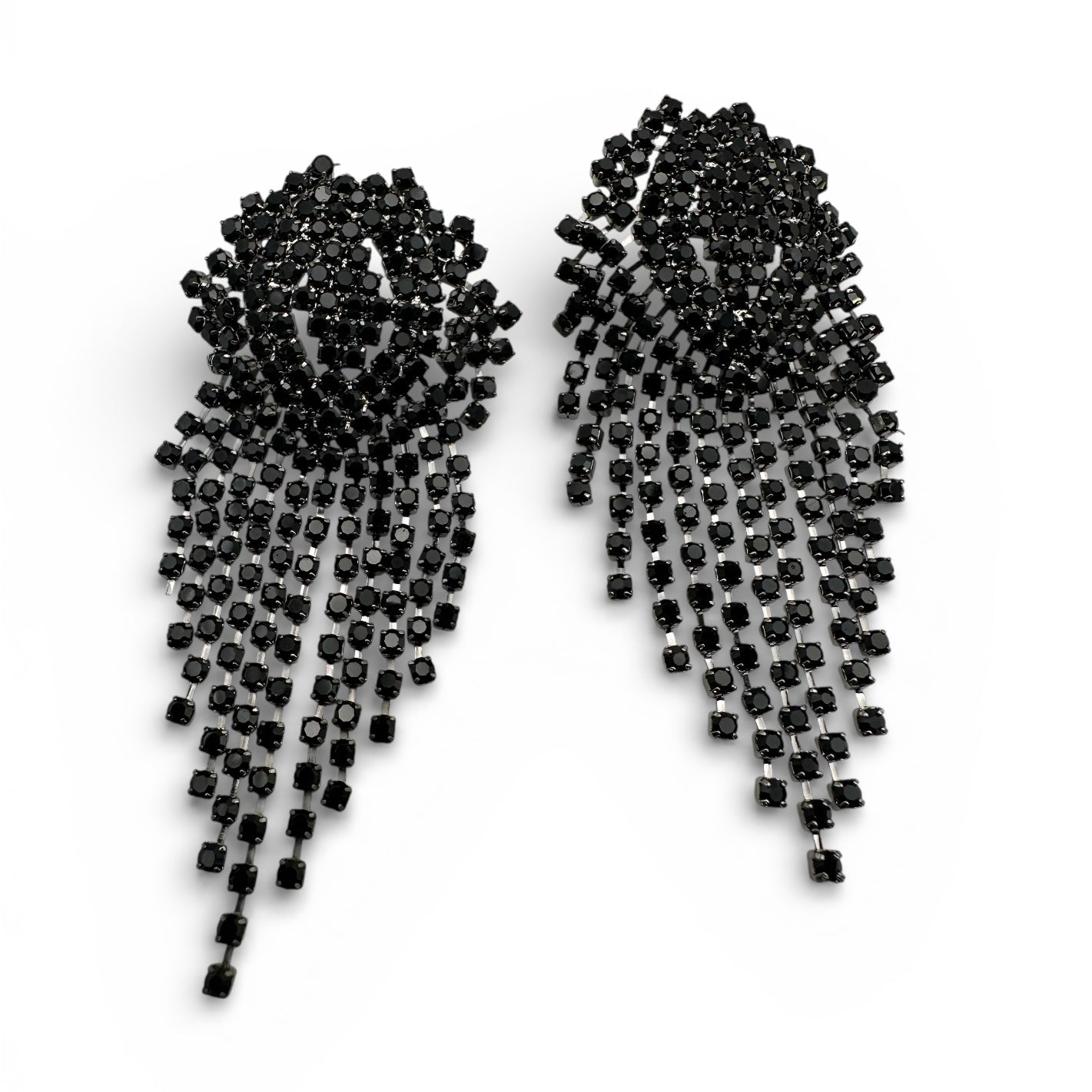 Black Rhinestone Tassel Drop Earrings – Statement Evening Earrings - Fatisha Boutique #