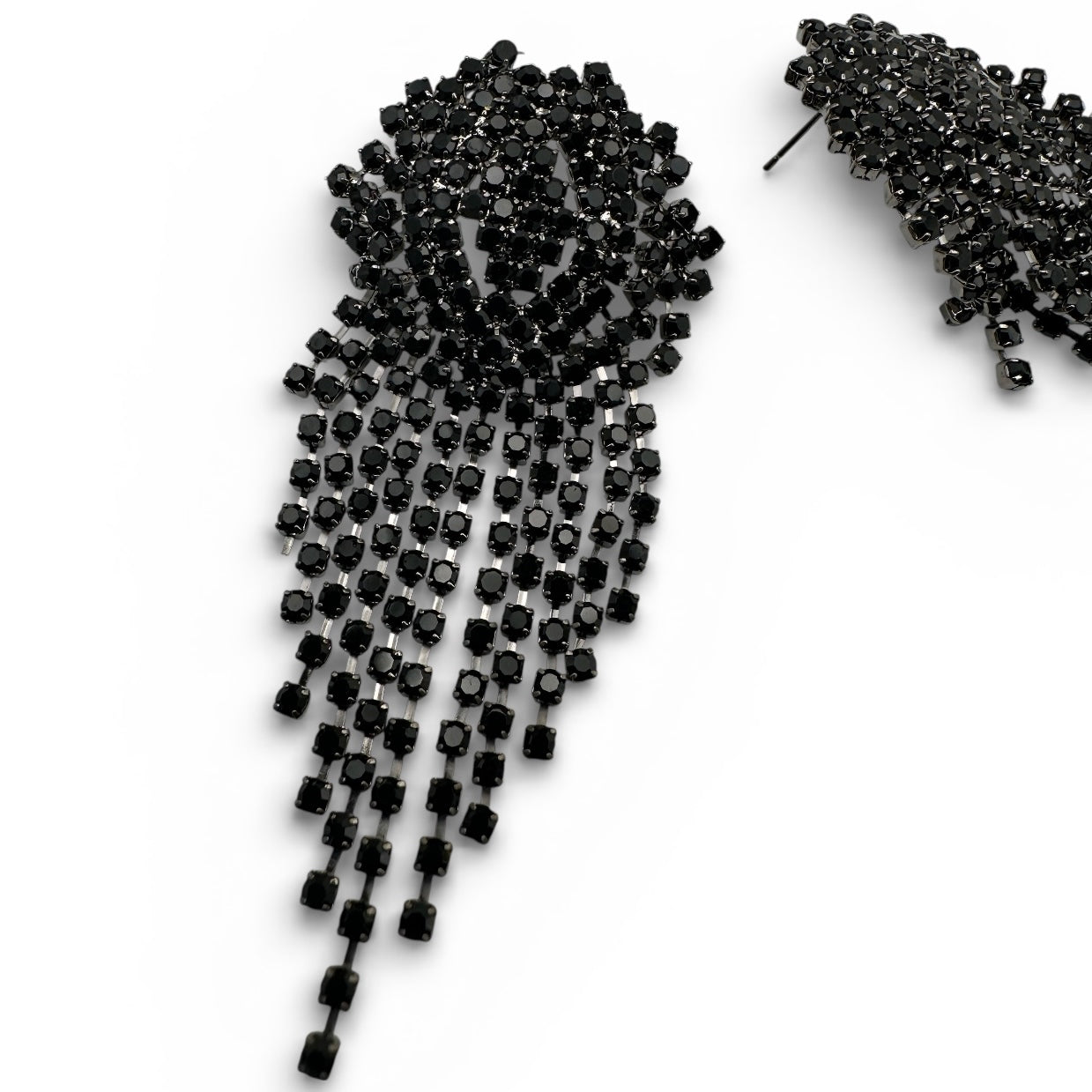 Black Rhinestone Tassel Drop Earrings – Statement Evening Earrings - Fatisha Boutique #