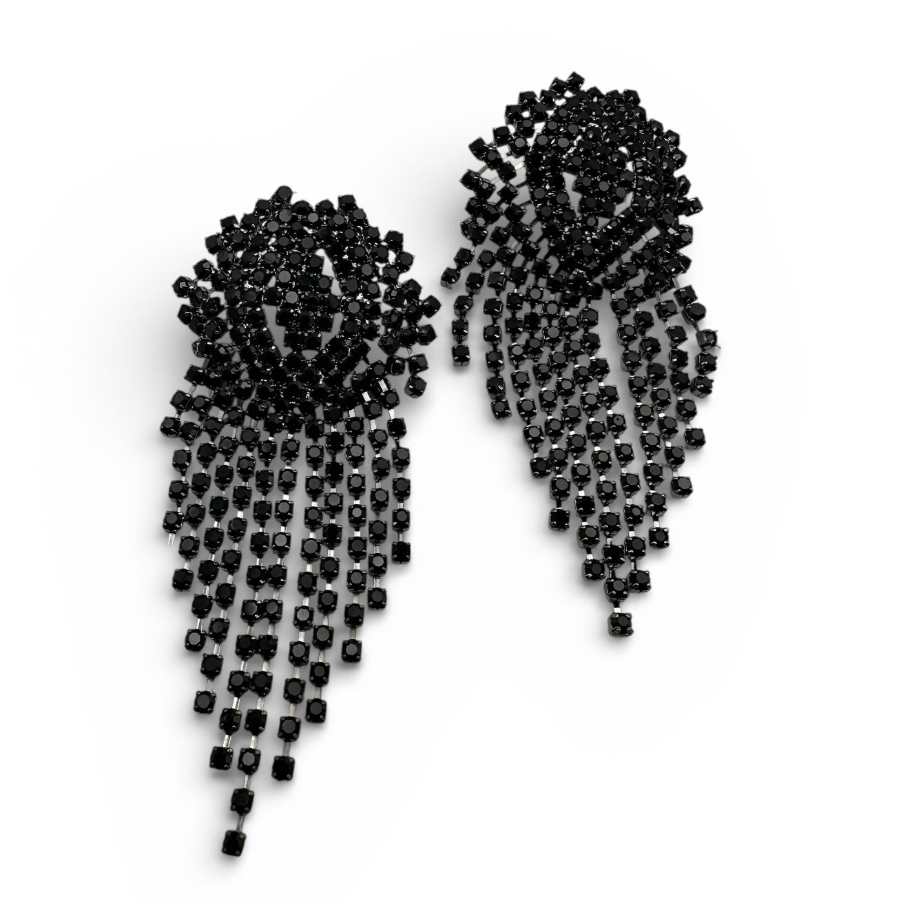 Black Rhinestone Tassel Drop Earrings – Statement Evening Earrings - Fatisha Boutique #