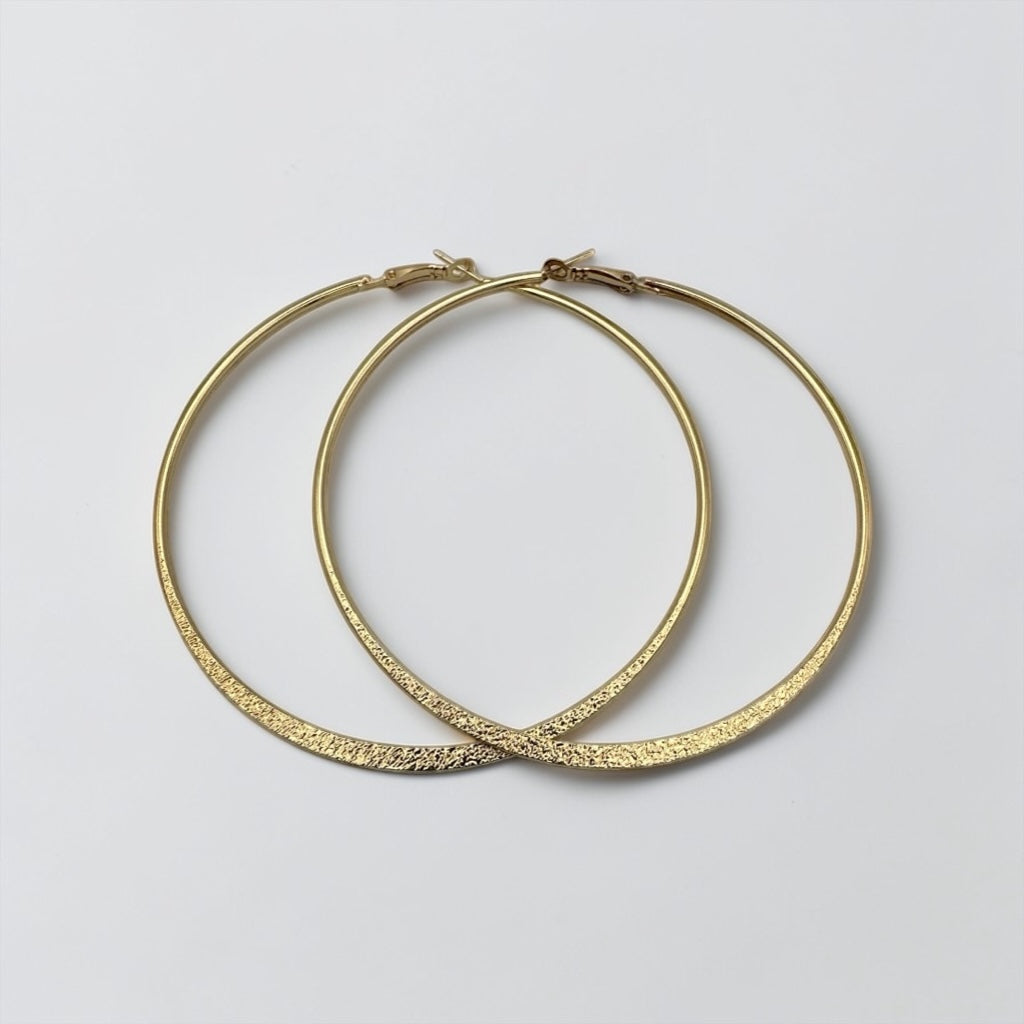 9cm Minimal Engraved Hoop Earrings – Gold & Silver Statement Hoops - Fatisha Boutique #